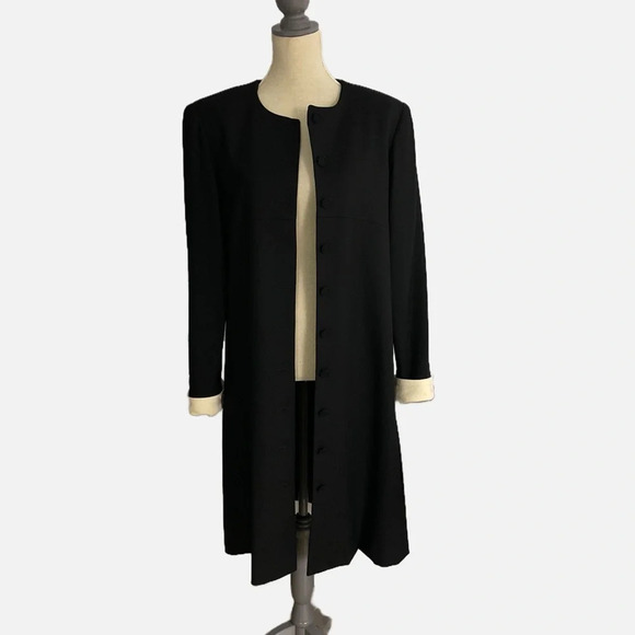 Kay Unger New York Coat Dress Jacket Wool Button Front Black Ivory Rare Formal - Picture 3 of 16